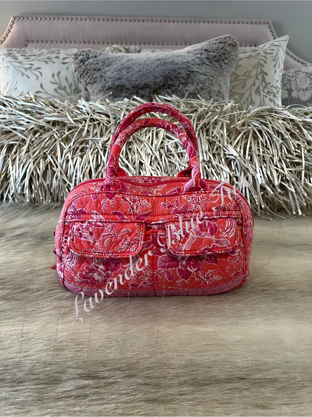 Vintage VERA BRADLEY Hope Toile 2006 Small Bowler Bag Pink Orange Y2K Mini